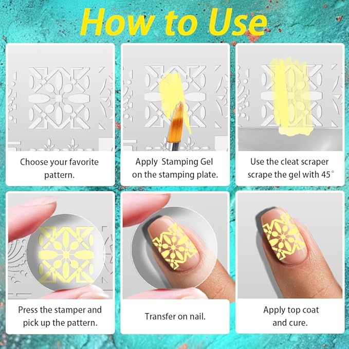 3Pcs Vintage Floral Nail Stamping Plate Star Swirls Nail Art Stamp Templates Stainless Steel Reusable Tools with Stamper Scraper for Manicure Printing