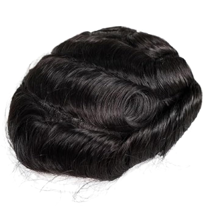 Human Hair Toupee for Men 10x8 Inch,European Human Hair Lace Front Natural Hairline Hair Pieces with 0.06mm Thin Skin PU V-looped Men's Hair Replacement System (#1b off black color,100% human hair)