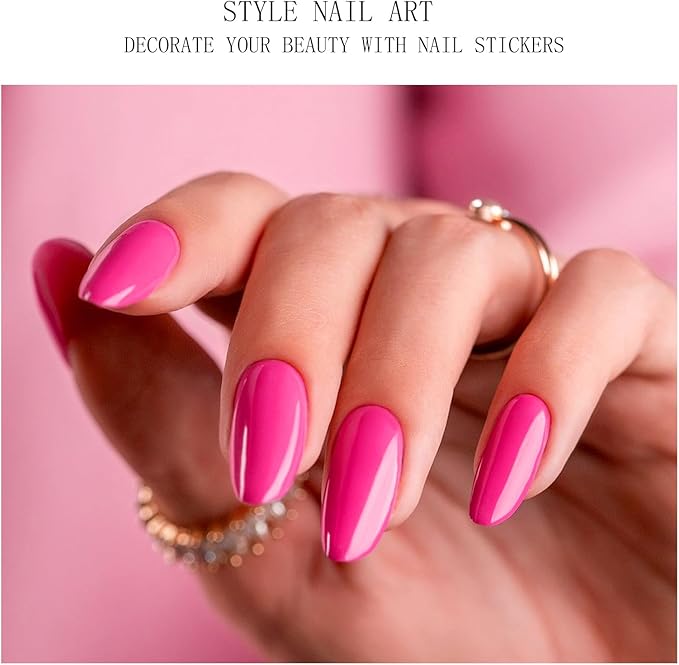 JMEOWIO Gel Nail Stickers Bright Pink Semi Cured Gel Nail Strips Wraps UV/LED Nails Art Design Decoration Accessories