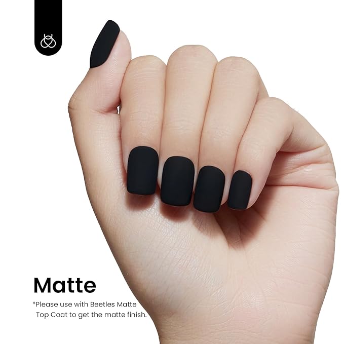Beetles Black Winter Gel Polish 2Pcs 0.51Fl.OZ Pure Black Gel Nail Polish Set 15ml Dark Base Color Soak Off Uv Nail Lamp Art Manicure DIY Design Gift for Women Long Nights Collection