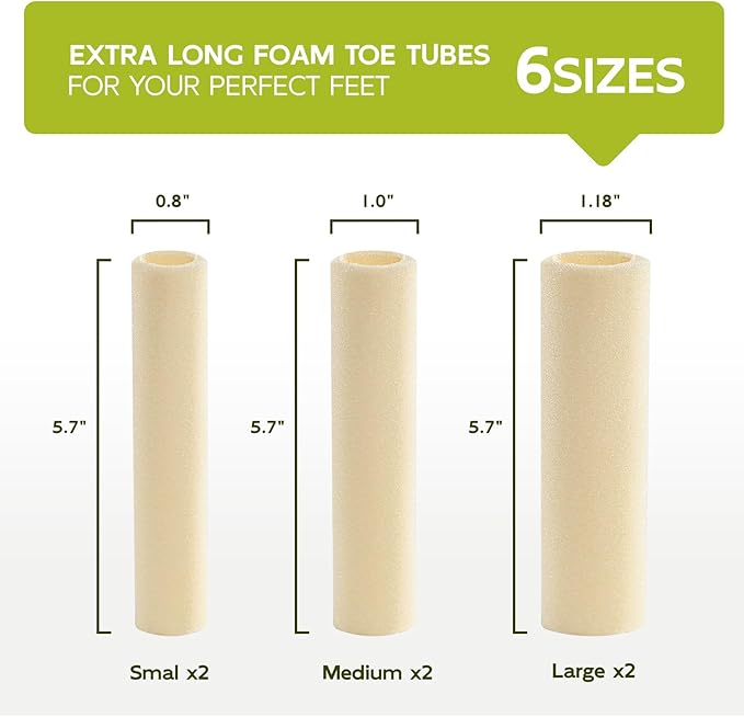 Bukihome Cuttable Toe Tubes Sleeves - Foam Toe Protectors for Corns, Calluses, Blisters - Fabric & Breathable Gel Lining Toe Sleeve Protectors Relief Toe Pressure Pain - 6 Count, White