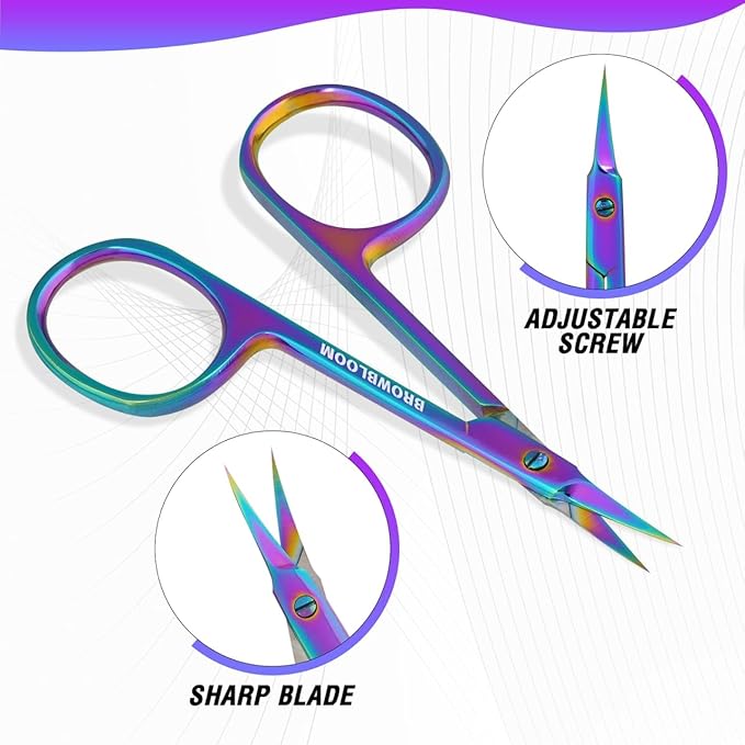 Precision Cuticle Scissors for Manicure, Pedicure, Eyebrow, and Eyelash Grooming - Extra Sharp Multi-Color Curved Cuticle Scissors with Black Storage Case for Men and Women (Multi)