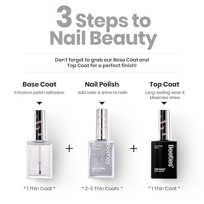 Beetles Glitter Nail Polish, 1Pcs 15ml Quick Dry Holographic Nail Polish, shimmering silver Nail Lacquer Art Effect for Nail Salon DIY at Home, Nail Art Design for Women