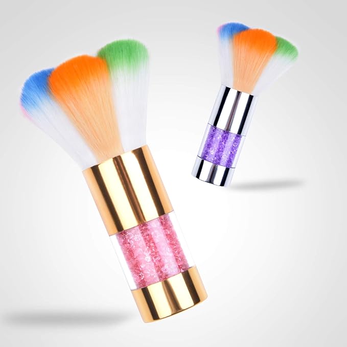 LEQ 2Pcs Colorful Nail Art Dust Brush Remover Cleaner for Acrylic & UV Gel Nails with Shiny Rhinestone Handle