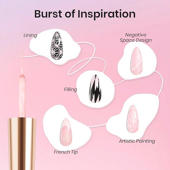 Beetles Pearl Pink Gel Liner Nail Polish,Soak Off Uv Led Pearl Gel Nail Polish Drawing Valentine Gel Polish Cotton Candy Pearlescent Swirl Gel Art Paint with Dotting Pen and Nail Charms
