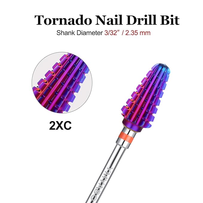Nail Drill Bit,Professional 3/32" Purple Tornado Carbide Tungsten Multifunction Bits， Fast Remove for Hard Gel and Acrylic, Manicure Pedicure Cuticle Nail Polishing Tool-2XC
