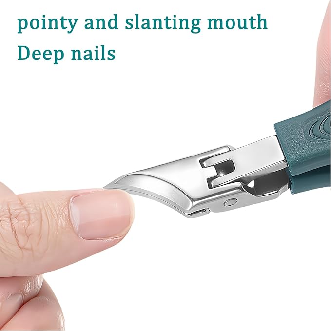 Eagle Beak Beveled Nail Clippers, Wide Jaw Opening Anti-Splash Slanted Nail Clippers Set, Super Sharp Oblique Large for Thick Nails, Seniors & Ingrown Care (Green)