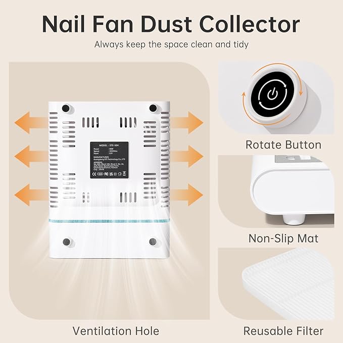 Nail Dust Collector, Bling Diamond Cordless Rechargeable 5000RPM Vacuum Nail Tech Fan Extractor, 12000mAh Professional Nail Duster Suction, Low Noise, Salon&Home