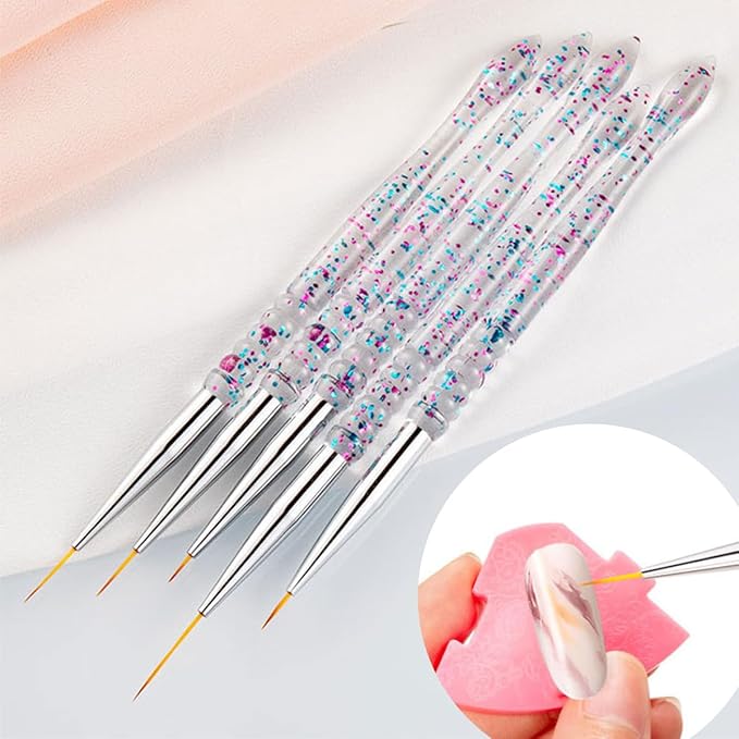 Nail Dotting Tools Kit - 10 Pcs, 5 Double-end Tools, 5 Nail Liner Brushes