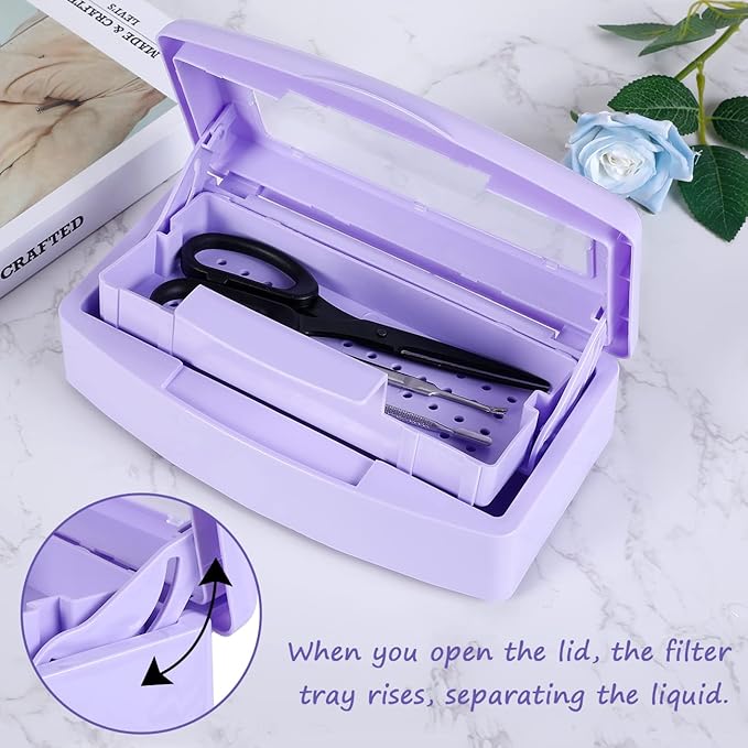 Gusnilo Nail Tool Sterilizer Box barbicide Disinfectant Jar Plastic Disinfectant Container Suitable for Nail Tools Hair Salons Beauty Centers and Manicure and Nail Equipment(Purple)