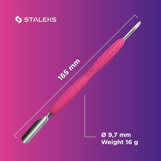 Staleks Pro Manicure Pusher UNIQ 10 Type 6 – Silicone Handle – Wide Rounded Pusher & Nail Cleaner