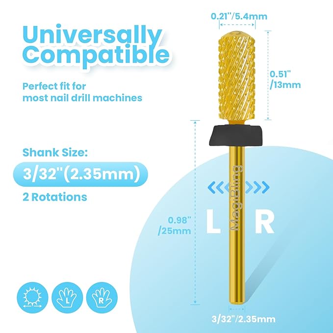 Small Barrel Nail Drill Bits Round Top, 3/32'' Safety Tungsten Carbide Bits, Two-way Rotation, Suitable for Manicure Pedicure Cuticle Gel Polishing, Technicians Bits, Grit: Extra Coarse.