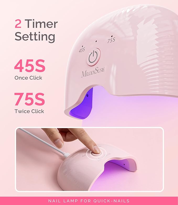 MelodySusie Small LED UV Nail Lamp with Lightweight Design, P-ART06F Nail Dryer with Simple Button Control Cures All Soft Gels at Home, Especially Half-Cured Gel, Base Coat & Top Coat Pink