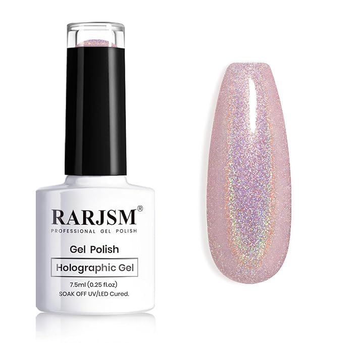 RARJSM Holographic Gel Nail Polish Dark Purple Rainbow Glitter Reflective Iridescent Gel Polish Curing Required Unicorn Mirror Chrome Laser Effect Soak off for Summer DIY Salon Home Manicure 7.5ML