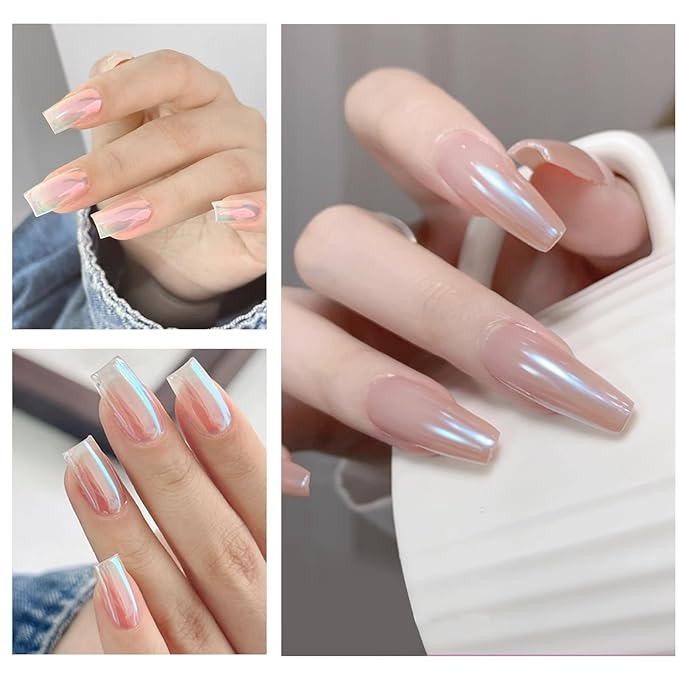 4 Jars Pearl Chrome Nail Powder Set, Mermaid Chrome Nail Powder Pearlescent Iridescent Glitter Dust Kit Nail Art Decoration Gift for Home & Salon