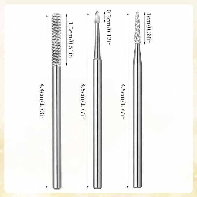 Nail Drill Bit Set, 3Pcs Carbide Cuticle Bit for Nails Drill, Professional Nail Buffer Bits for Manicure Pedicure Cuticle,Dead Skin Gel Polish Remover Tool, Nails Supplies for Home & Salon