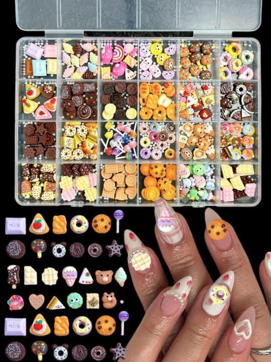 3D Cute Candy Nail Charms, Mix Colours Resin Sweets Lollipop Doughnuts Nail Art Designs, Assorted Biscuits Chocolate Cake Charms for Nail Decorate DIY Body Face Craft and Salon Use