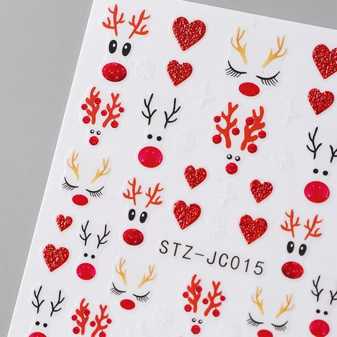 3D Christmas Nail Stickers for Nail Art, Elk Winter Penguin Nail Decals Nail Art Supplies 6PCS Red Elk Penguins Tree Xmas Nails Design Adhesive Sticker for Women Holiday DIY Manicure Nail Decorations