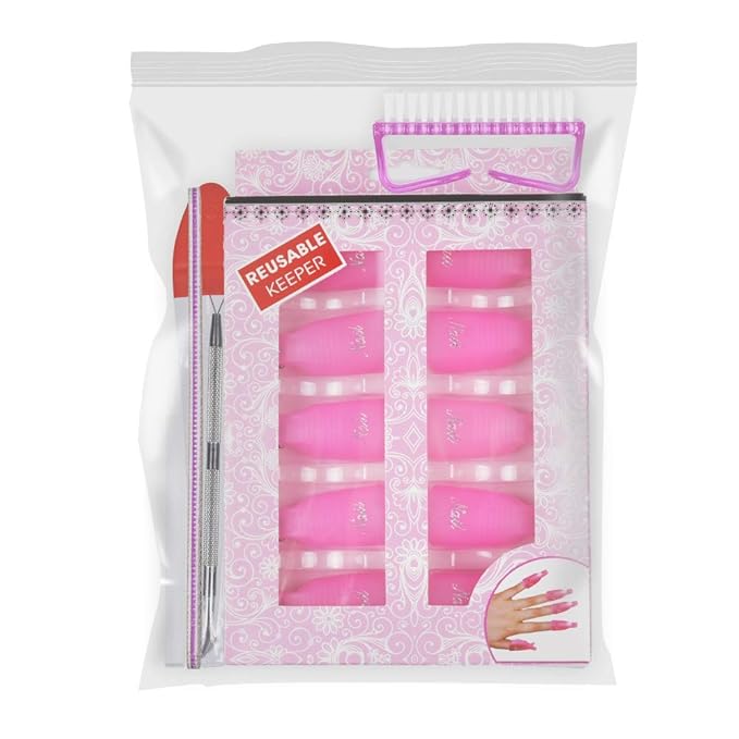 MORGLES Nail Polish Remover Clips, Gel Polish Remover Kit with 10 Pcs Nail Clips, 300 Pcs Cotton Pads, 100/180 File, Glass Shiner, Cuticle Pusher and Brush-Pink