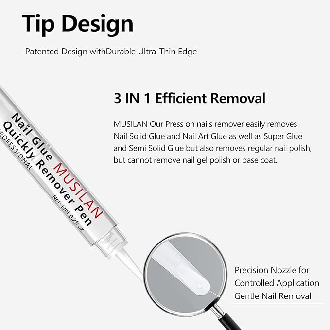 3 IN 1 Nail Glue Remover,3PCS 6ML Nail Glue Remover Pen For Press On Nails,Click Remove Pen Design,Click Glue Gel For Fake Nails Debonder Adhessive Not for Gel Polish Base Coat
