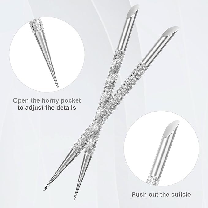 2Pcs Nail Cleaning Cuticle Stick Tool, Stainless Steel Cuticle Pusher, Nail Polish Remover tool, Professional Pedicure Nail Art Care Portable Nail Cleaner for Fingernails Toenails Manicure