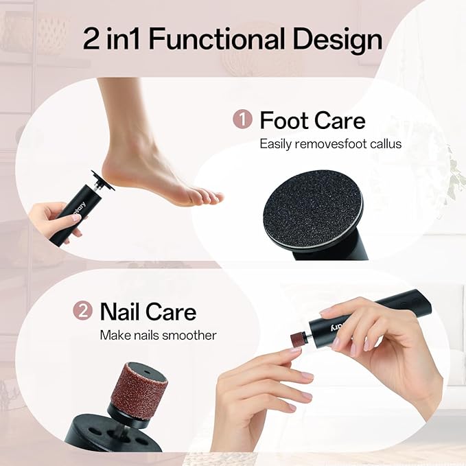 2 in 1 Electric Foot Callus Remover, USB Rechargeable Foot File Sander with 80/120 Grit Sandpaper Discs and LED Digital Display,Professional 1200RPM Aluminum Callus Remover for Feet,Nail Care