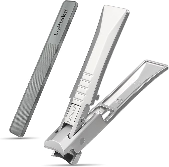 Nail Clipper for Thick Toenails and Fingernails, Portable Toenails Clippers for Seniors, Nail Cutter with Catcher, Nano Glass Nail Buffer, Gifts for Stocking Stuffers Men Women 2PCS