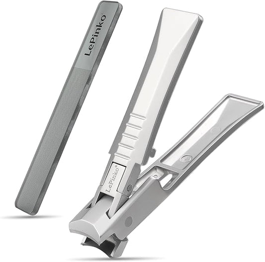 Nail Clipper for Thick Toenails and Fingernails, Portable Toenails Clippers for Seniors, Nail Cutter with Catcher, Nano Glass Nail Buffer, Gifts for Stocking Stuffers Men Women 2PCS