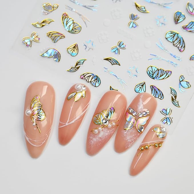 20 Sheets Butterfly Flower Nail Art Stickers Spring Summer Butterfly Nail Art Design Decals 3D Self-Adhesive Colorful Butterflies Nail Sticker Designer Nail Charms for Women DIY Nail Decoration