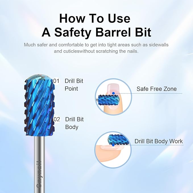 3/32" Large Barrel Smooth Round Top Tungsten Carbide Nail Drill Bit Safety Bit for Gel & Acrylic Removal, 2-Way Rotating Efile Tip, Salon Electric File Accessory (3XC Grit, Blue)