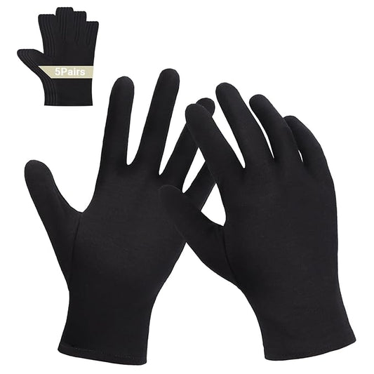 Archival Photo Gloves - 5 Pairs Black Work Gloves for Art Handling Working Photography Cloth Liners Bulk for Handling Jewelry, Film, Photo, Coin Collectors, Metal Inspection Men & Women