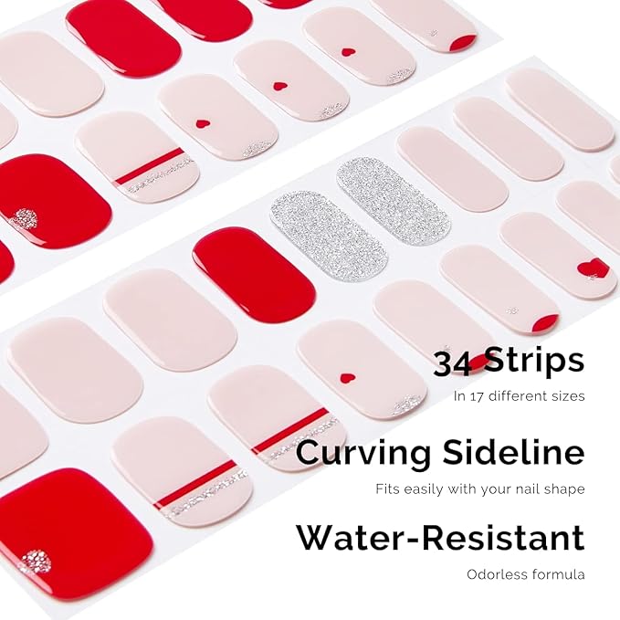 NAILOG Valentines Semi Cured Gel Nail Strips 34 pcs, Buy 2 Get 1 UV Lamp, Salon-Quality Gel Nail Stickers, Valentines Day Gel Nail Wraps with Soft Gel Finish | Love Note