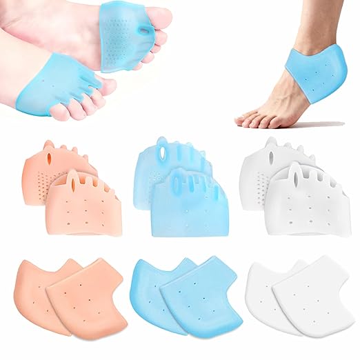 3 Set Silicone Toe Separators and Gel Heel Protectors for Women & Men, Bunion Corrector Cushion, Metatarsal Pads, Ball of Foot Cushions, Breathable Soft Gel Foot Cushions, Silicone Heel Cups