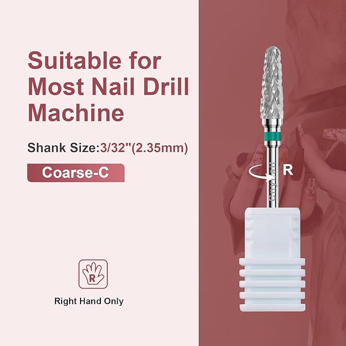 3/32" 2PCS Clean Cone Bits Coarse Grit Carbide Cuticle Cleaner Bit for Electric Nail Drills – Professional Manicure Tool for Nail Salons and Home Use (C Grit. Silver)