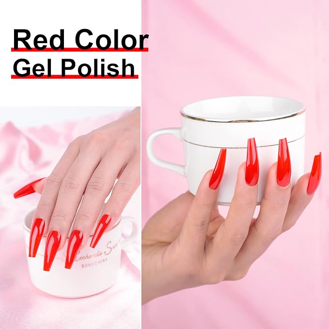 Imtiti Red Gel Nail Polish, 0.5 fl oz Neon Color Soak Off Polish for Nail Art Manicure Salon DIY Lamp Design Easter Decoration