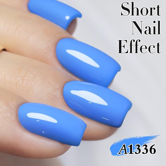 Double Rhythm Gel Polish 15ML Jelly Sheer Pastel Light Milky Color Pearl White Bottle 1 PC 0.5 OZ Full Size Nail Art Salon at Home (Blue-D1336)