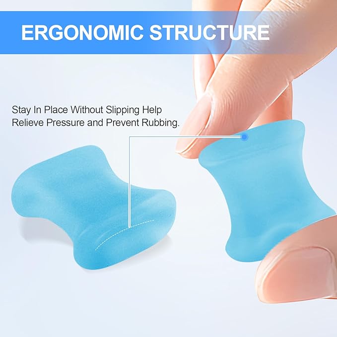 12 Pack Gel Toe Separators, Bunion Toe Spacers for Straightening Overlapping Toes, Hammertoe Corrector, Soft Silicone Bunion Pads for Women Men Toe Pain Relief (Blue)