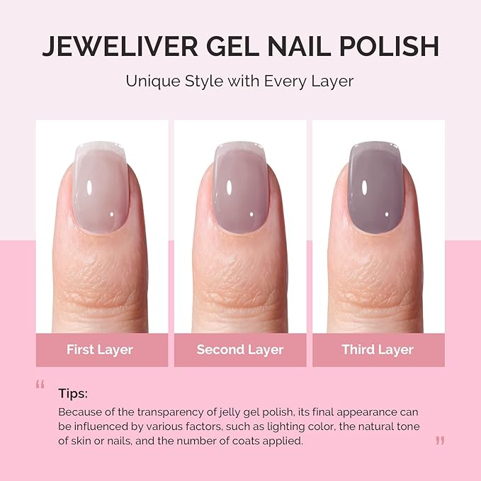 MelodySusie Jeweliver Jelly Gel Polish, 0.5Fl Oz Dark Gray Gel Nail Polish Sheer Neutral Translucent Nude Soak Off UV LED Light Cure Gift for Women Nail Art Manicure DIY at Home JM30