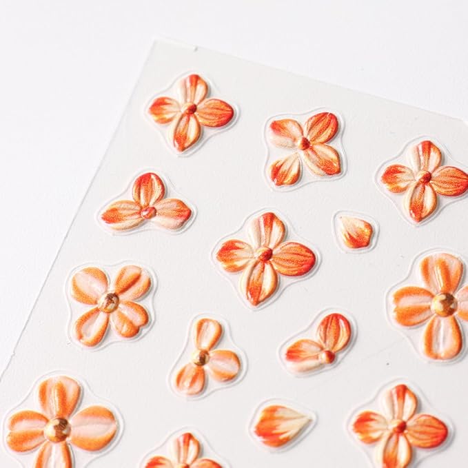 2Pcs Thanksgiving Nail Stickers Fall Decals for Nail Art Orange Flowers Nail Design White Flowers Nails Supplies 5D Embossed Yellow Flower Nials Acrylic Accessories for Women DIY Manicure Decoration