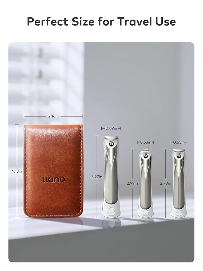llano Nail Clippers, 3PCS Nail Clipper Set with Fingernail Clippers, Slant Nail Clippers, Professional Nail Clippers for Men and Women, Premium German Steel Nail Cutter with Leather Case