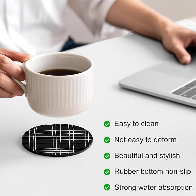 Simple Grid Coasters Set of 4, Absorbent Coasters - Image 4