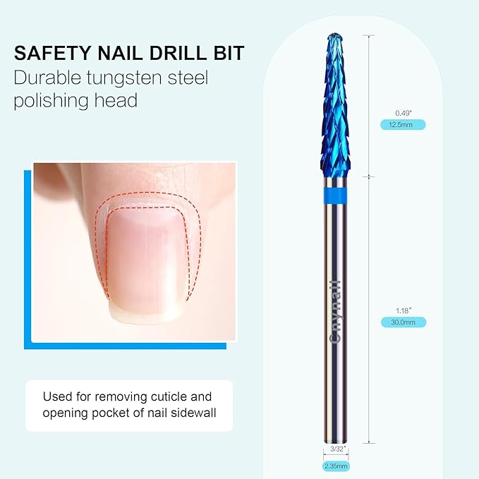 3/32" Small Cone Clean Medium Grit Carbide Cuticle Cleaner Bit for Electric Nail Drills – Professional Manicure Tool for Nail Salons and Home Use (M Grit. Blue)