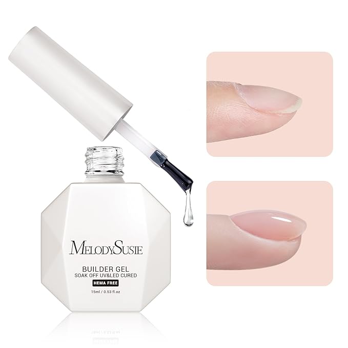MelodySusie Hema Free Clear Builder Nail Gel for Nails Thickening, Tpo Free, 0.5 Fl Oz, Soak Off UV Extension Gel, Nail Art Design Salon DIY Manicure at Home for Women