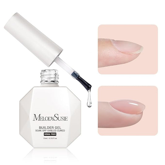 MelodySusie Hema Free Clear Builder Nail Gel for Nails Thickening, Tpo Free, 0.5 Fl Oz, Soak Off UV Extension Gel, Nail Art Design Salon DIY Manicure at Home for Women
