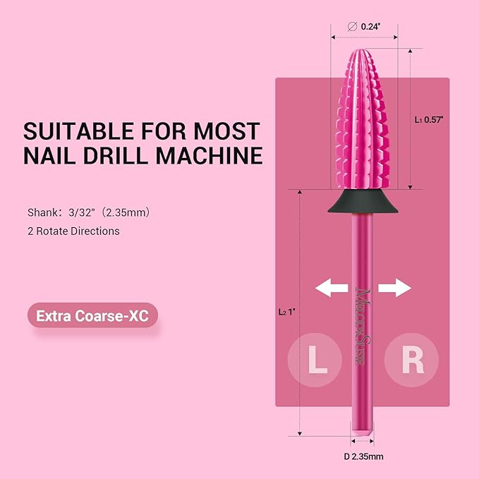 MelodySusie Typhoon Nail Drill Bits, 3/32'' Carbide Tungsten Multi-function Bits, Fast Remove Acrylic or Hard Gel for Manicure Pedicure Salon Professional or Beginner, Pink Blossom, XC