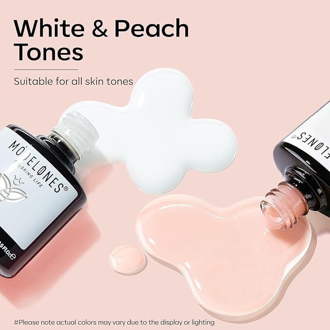 modelones French Tip Gel Nail Polish Set 2 Pcs 15ml White and Nude Pink French Manicure Kit Jelly Nude Soak Off U V LED Natural Base Color Gel Polish Nail Art Home DIY Gift for Women