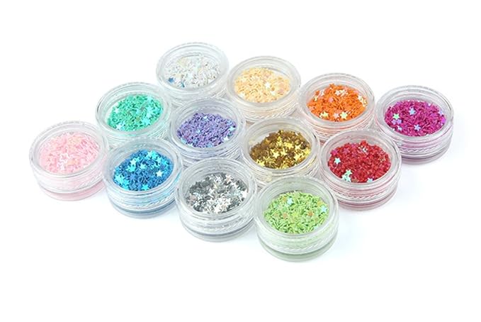 Nail Art Glitter Sequins Five Star Acrylic UV Gel False Tips Decoration 12 Pots