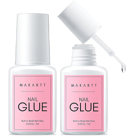 Makartt Quick Nail Glue for Press on Nails: Acrylic Nail Tips-Fake Nails-Salon Quality Strong Brush On, Quick Dry Easy Application No Need for Nail Lamp Durable & Long-Lasting 7ML 2Pcs, Hema Free