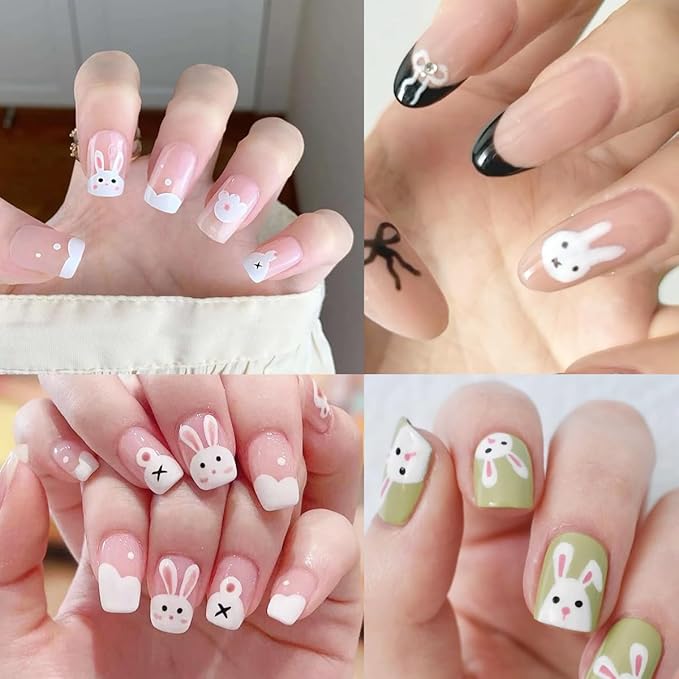 30 Sheets Cute Bunny Nail Art Stickers Set Easter Nail Sticker 3D Cats Paw Design Stickers Self-Adhesive Cartoon Nail Supplies Rabbit Cherry Cat Claw Nail Decorations for Women Girl