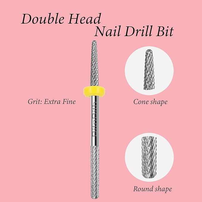 Nail Drill Bit Double Heads Cuticle Drill Bit 3/32" Professional Tungsten Carbide Nail Bit,Safety for Nail Prepare,Dead Skin Cleaner,Manicure Pedicure Nail Supplies Home Salon,Extra Fine